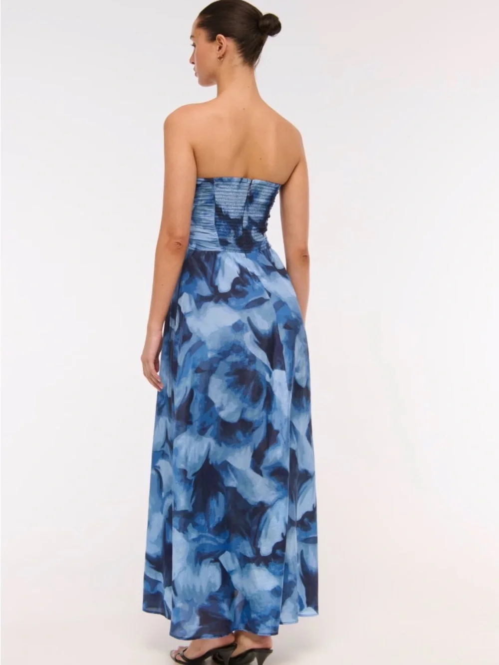 Abercrombie & Fitch Blue Watercolor Strapless Ring-Detail Maxi